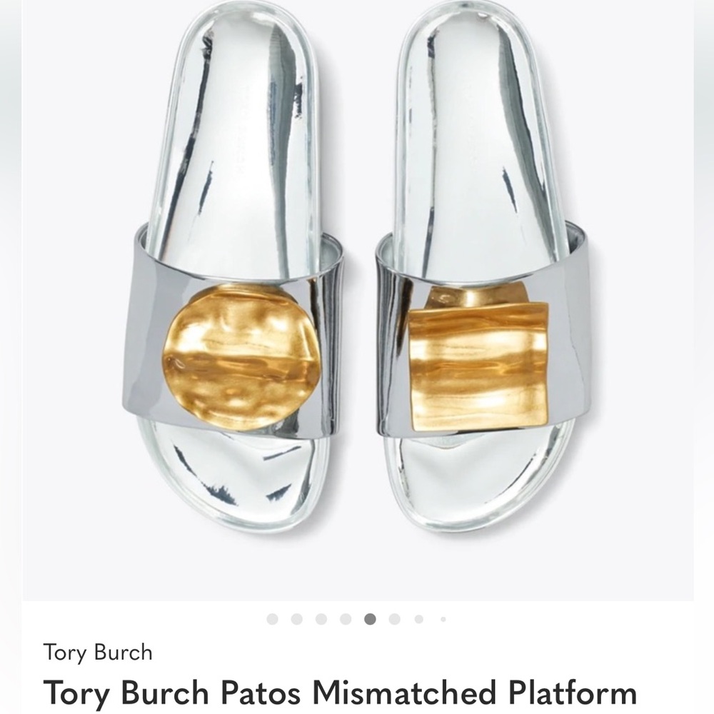 Tory Burch Silver Slides with Gold Detail